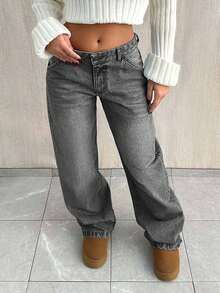 SHEIN Tall TALL CASUAL LOW WAIST BAGGY LOOSE STRAIGHT LEG JEAN - Grey - View 5