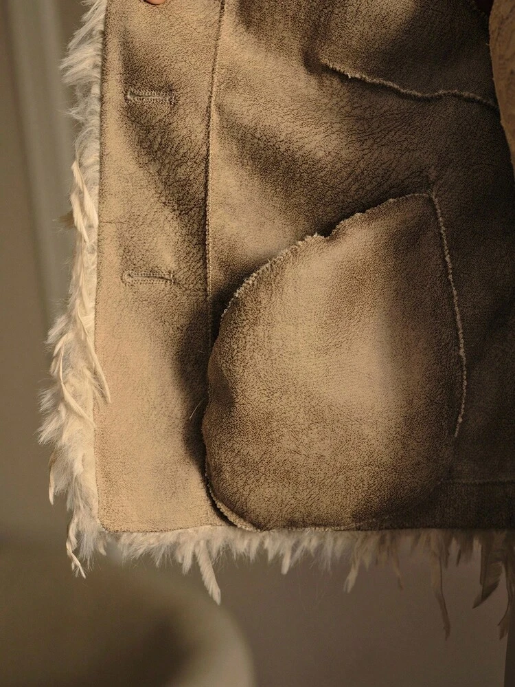 VINTAGE TASSEL METAL BUCKLE FAUX FUR JACKET