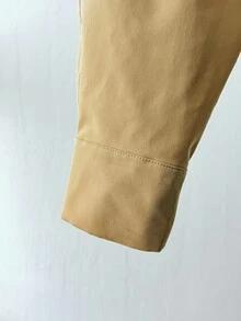 女式卡其色长袖夹克外套，户外休闲拉链开衫，秋季 - 卡其色 - 查看 8