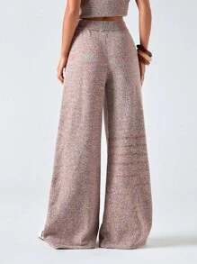 LYSMO Calça minimalista de malha com cintura elástica, em tons de cinza e rosa, com pernas largas e modelagem solta, ideal para o outono de 2025, perfeita para sair, voltar às aulas, formatura, streetwear e estilo Estocolmo. - Multicolorido - Ver 2