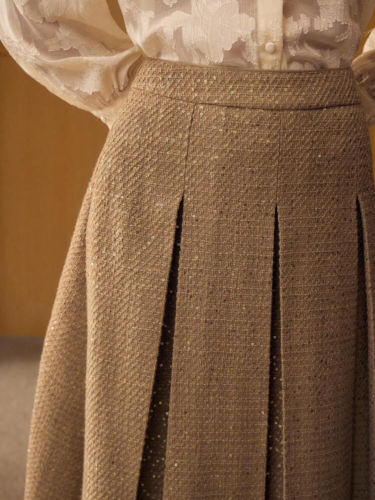 BELTED FOLD PLEATED SKIRT