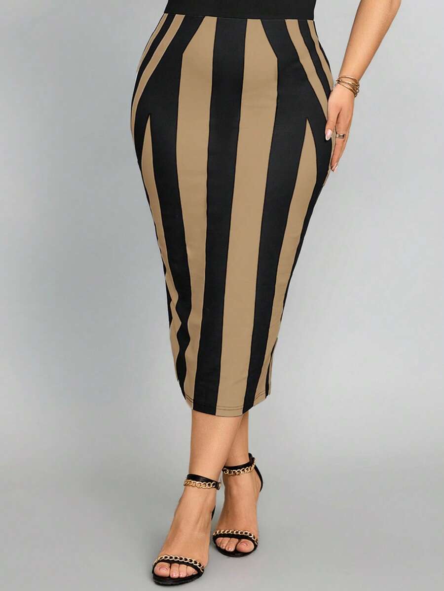 SHEIN Lady 2025 New Spring And Summer Autumn And Winter Khaki Casual Elegant Knitted Pencil Midi Plus Size Skirts  Dresses For Women Elegant Wedding Guest Dress Women  Fall Clothes For Women Casual Halloween Autumn Fall Clothes For Women Winter Fall Outfits For Women