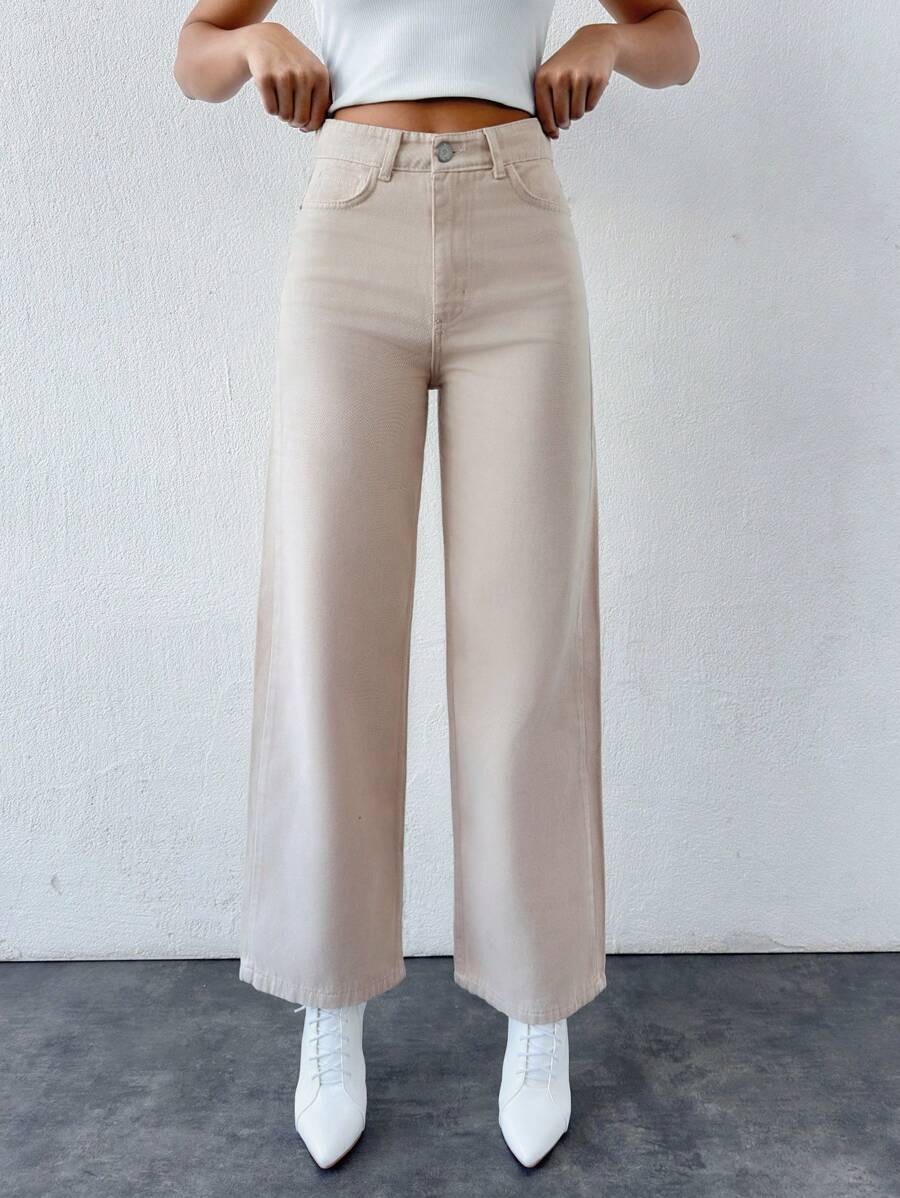 RueChic High Waist Straight Leg Jeans - Apricot - View 1