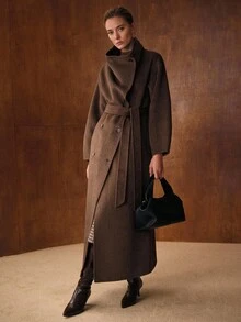 MOTF PREMIUM WOOL DOUBLE BREASTED OVERCOAT, FALL WINTER - Mocha Brown - View 7