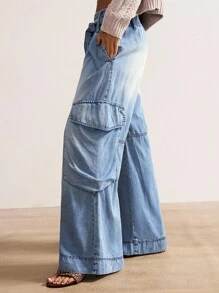 Bohemela 休闲纯色梭织牛仔宽腿宽松裤