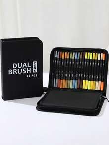 SHEIN 168/120/100/80/72/60/48/36 PCS Double Tip Marker Pen Set Washable Brush Pen Art Supplies No Bleed Through Paper Waterproof Vibrant Colors Professional Artist Markers DIY Graffiti Drawing Tools Sketching Coloring Set Perfect Gift For Back To School Art Collection - Multicolor - View 18