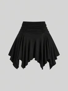 Lyrianda Plus Drawstring Front Hanky Hem Skirt - Black - View 2