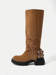 Styleloop 过膝编织靴，适合度假、波西米亚风、西部风、音乐节、万圣节、圣诞派对装 - 棕色 - 查看 2