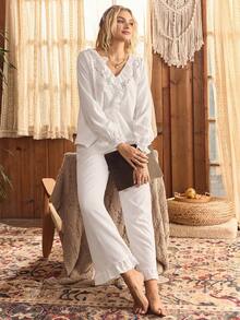 Lullawish Ensemble de pyjama femme avec Top à manches longues et pantalon avec volants, vêtements d'automne