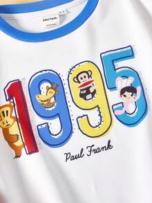 Paul Frank X SHEIN Moletom feminino casual estilo universitário, estampa de desenho animado engraçado, bloco de cores, ombro caído, solto, primavera/outono - Multicolorido - Ver 3