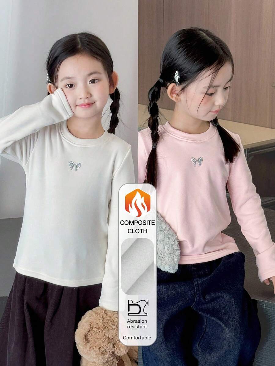 DAZY Young Girls Crew Neck Knit Fleece T-Shirt, Fall,Winter - Multicolor - View 1