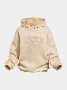 SHEIN ChillGRL 2件套青少年女孩城市名称3D图案针织连帽衫+针织喇叭裤套装