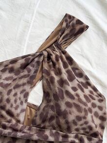 Soleia 女士性感度假不对称褶皱紧身迷你连衣裙，适合派对、圣诞节、约会、夜总会、海滩、游轮、下午茶、波西米亚风、波西米亚风、度假、秋季 - 棕色 - 查看 5