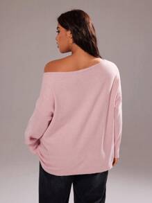 Rustia Plus Size Solid Color Pink Sexy Simple Asymmetric Batwing Sleeve Pullover Sweater Fall Winter Cloth For Women Autumn CASUAL