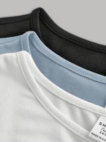 SHEIN Girlism Set de 3 camisetas de manga larga de cuello redondo y unicolor con pliegues casuales para adolescentes chicas