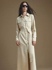 Ontre 2025 Modern Urban Style, Cream Yellow, Soft & Comfortable Fabric, Utility Pockets, Cinched Waist Fitted Design, Front Opening, Women's Shacket, Lapel Collar, Business Casual, Office Commute, Daily Wear, Autumn/Winter