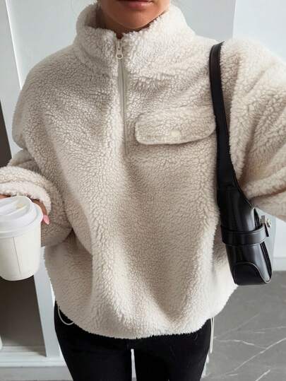 Livesso Women's Autumn High Neck Half-Zip Hem Sweatshirt,Fall Women Clothes