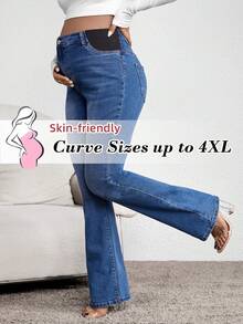 SHEIN Plus Size Maternity Fall Autumn Winter Back To School Homecoming Halloween Christmas Y2k Cute Streetwear Goth Grunge Techno Birthday Night Out Going Out Club Airport Business Casual Country Vintage Modest Old Money Business Casual Work Teacher Church Casual Washed Flare Leg Blue Jeans