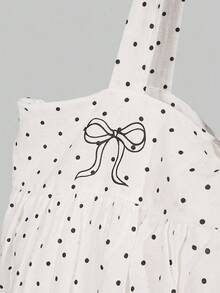 ROMWE Kawaii 1 Túi đeo vai cỡ lớn họa tiết chấm bi trắng phong cách Nhật Bản, dung tích lớn, họa tiết nốt nhạc, cỏ bốn lá, nơ trang trí, túi xách phong cách đại học dành cho thanh thiếu niên (1657622) - Nhiều màu - Xem 5