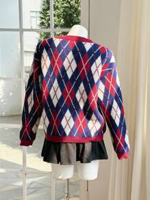 Skyraze Argyle Pattern Drop Shoulder Sweater In Fall/Winter