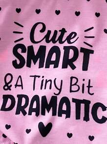 SHEIN Playful Pals 2 件套女婴休闲可爱字母和波尔卡圆点图案圆领短袖 T 恤和牛仔短裤套装，夏季 - 粉色 - 查看 4