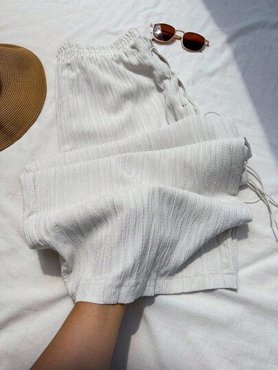 SHEIN EZwear Plus Size Women's Loose Summer Textured Fabric Fashion Casual Long Pants