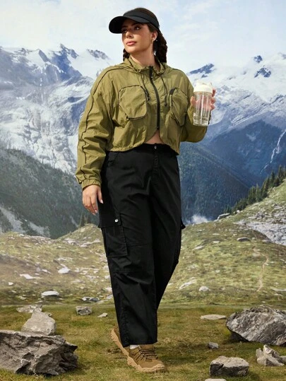 Flexra Plus Size Women's Cargo Pocket Wide Leg Loose Casual Jeans Outdoor Pants For Hiking Sun Protection Lightweight Quick Dry Hiking Outfits For Women Pants With Pockets Jeans Women New Fall Fashion Women