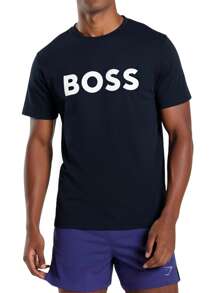 Hugo Boss 男士字母印花圆领短袖休闲百搭T恤 - 404深藍色 - 查看 1