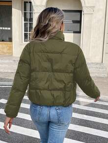 Siren Gaze Women's Solid Color Long Sleeve Zipper Front Casual Winter Jacket Green Casual Green Christmas - Army Green - View 2