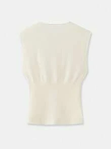 lacRébo Autumn Casual Solid Color Front Button Sleeveless Knit Cardigan Old Money Style Top Business Casual Top Going Out Spring Summer Top - Beige - View 7
