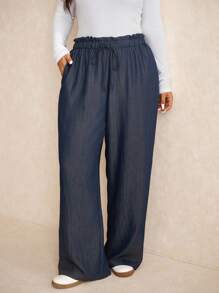 Elaquor Pantalones casuales de moda para mujer de talla grande, adecuados para vacaciones - Azul Marino - Ver 1