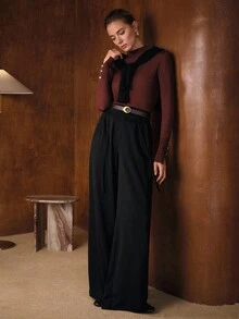 MOTF PREMIUM 秋冬款立领修身针织毛衣 - 咖啡棕 - 查看 5