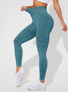 Easithlete Quần legging tập yoga lưng cao màu trơn co giãn cao dành cho nữ - Màu xanh lá cây đậm - Xem 3