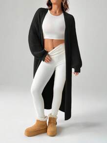 SHEIN PETITE Women's Warm Cardigan For Outings In Autumn And Winter Black Cardigan Women Long Black Cardigan Black Cover Up Chunky Knit Cardigan Maxi Cardigan Black Knit Cardigan Women Black Cardigan,Fall - Black - View 3