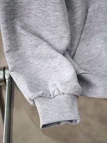 Discovery X SHEIN Women's Letter & Dinosaur Pattern Hooded Long Sleeve Sweatshirt - Light Grey - View 5