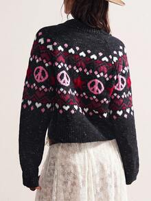 Bohemela Cárdigan con cremallera y mangas raglán con patrón geométrico para mujer en otoño/invierno - Negro - Ver 7