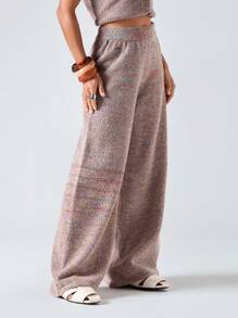 LYSMO Calça minimalista de malha com cintura elástica, em tons de cinza e rosa, com pernas largas e modelagem solta, ideal para o outono de 2025, perfeita para sair, voltar às aulas, formatura, streetwear e estilo Estocolmo. - Multicolorido - Ver 5