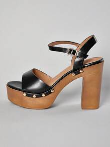 SHUZIA Sandal Platform Bertali Pergelangan Kaki Kulit Imitasi - Hitam - View 6