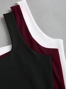 Sweetra Women's Solid Color Square Neck Pleated Fitted Casual Tank Top - Multicolor - View 3