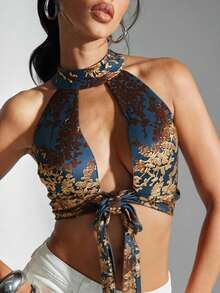 Denimoi 露背 O 形环五金细节前开后开吊带上衣性感风格外出俱乐部演唱会女生夜总会节日夏季 - 藍色 - 查看 3