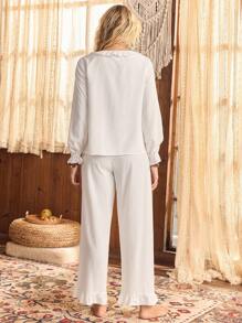Lullawish Ensemble de pyjama femme avec Top à manches longues et pantalon avec volants, vêtements d'automne