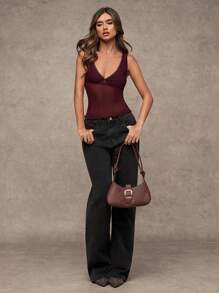 SHEIN BAE Summer Sexy Floral Print Leopard Retro Pattern Lace Women's Slim Fit Long Tank Dress - Burgundy - View 6