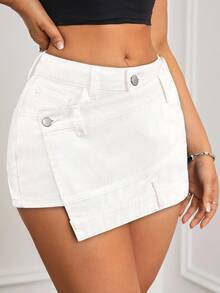 SHEIN ICON Women's Solid Color Casual Denim Skort