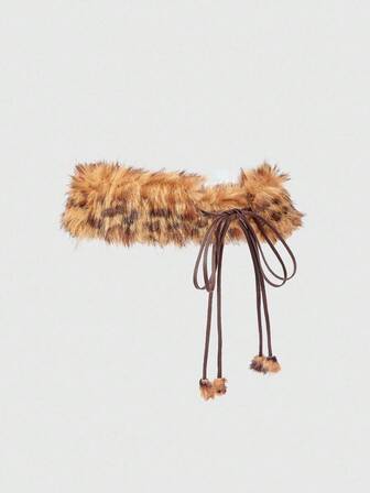 J-Fashion 1 pieza Accesorio de vestido/jeans con decoración de flecos y lazo en la cintura, estampado de leopardo y peludo, estilo boho western, versátil para uso diario