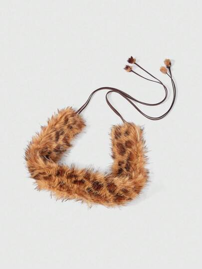 J-Fashion 1pc Women's Leopard Print Fuzzy Decor Western Boho Fringe Waist Tie Dress/Jeans Accessory, Versatile For Daily Wear