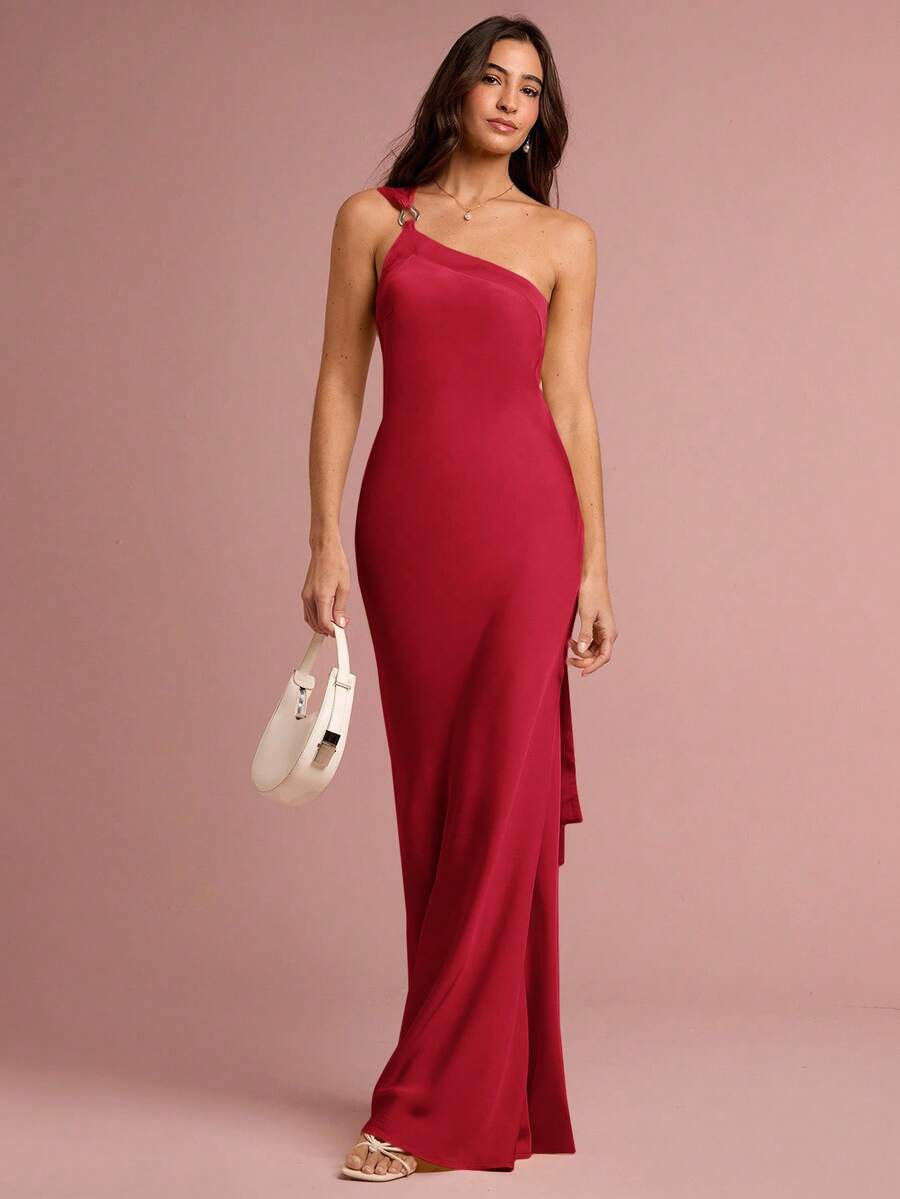 Enchnt Women's Elegant Solid Color Backless Dress - Red - View 1