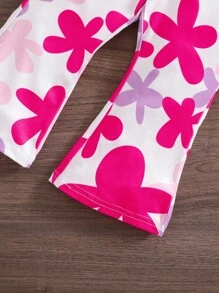 SHEIN Babygirl 2pcs Set, Fashionable Heart Knitted Halter Top And Flare Pants