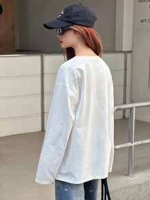 Dazy Kids 少女宽松休闲T恤，蝴蝶刺绣设计，秋季基本款