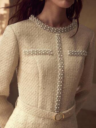 MOTF STUDIO PATCHWORK 2 IN 1 LUXURIOUS ELEGANT RUFFLE PEARL DECOR WOMEN DRESS