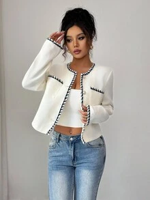 Elenzga Women's Casual Front Button Long Sleeve Jacket, Suitable For Daily Wear - Apricot - View 6